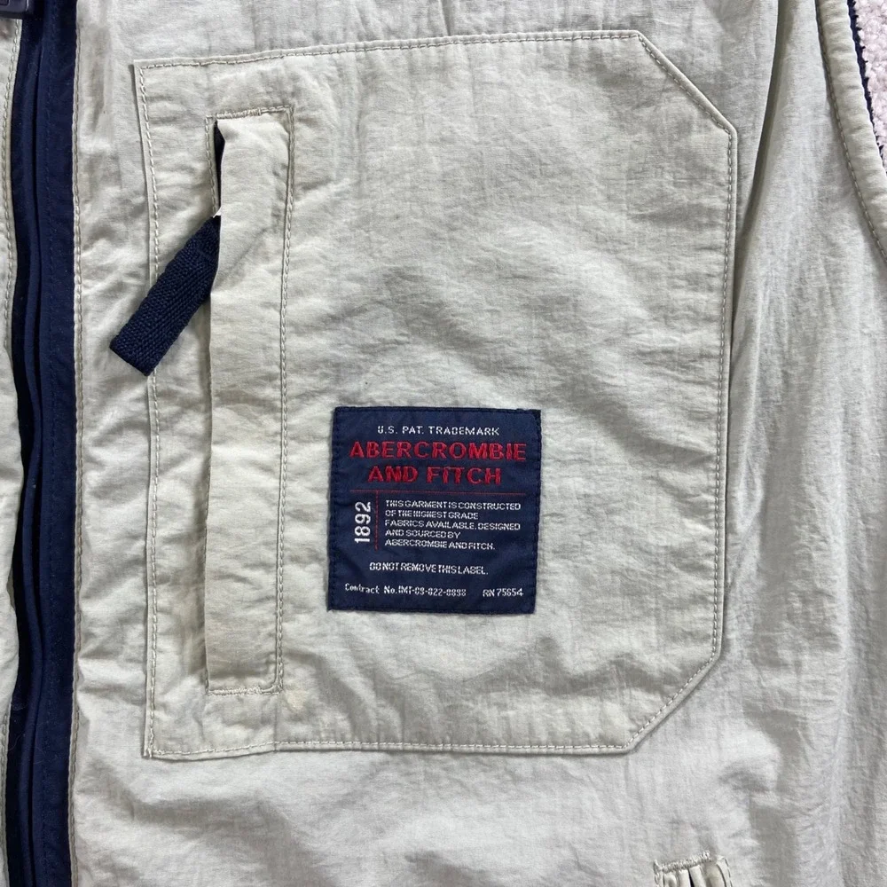 Vintage Abercrombie & Fitch Vest Mens XL Beige Fleece Lined Nylon Utility 90's